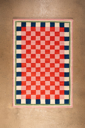 Lizzie Pink & Red Chequered Recycled Area Rug