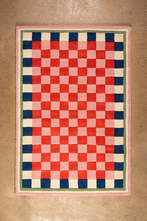 Lizzie Pink & Red Chequered Recycled Area Rug
