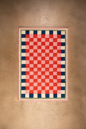 Lizzie Pink & Red Chequered Recycled Area Rug