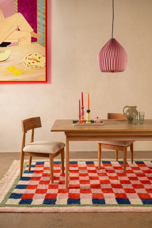 Lizzie Pink & Red Chequered Recycled Area Rug