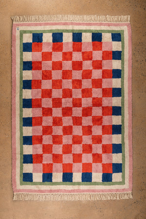 Lizzie Pink & Red Chequered Recycled Area Rug