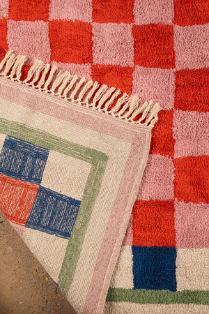 Lizzie Pink & Red Chequered Recycled Area Rug