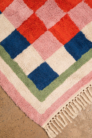 Lizzie Pink & Red Chequered Recycled Area Rug