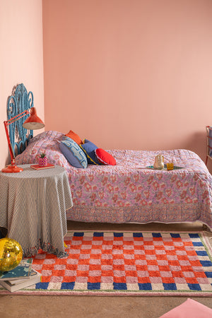 Lizzie Pink & Red Chequered Recycled Cotton Medium Rug
