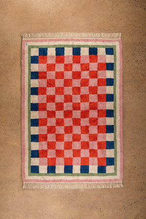 Lizzie Pink & Red Chequered Recycled Area Rug