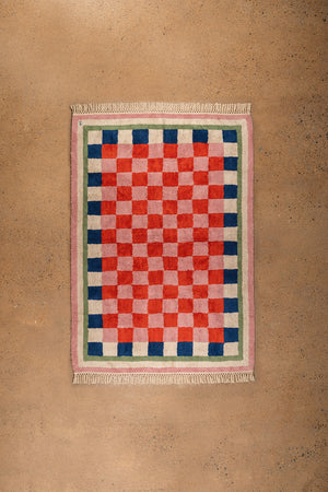Lizzie Pink & Red Chequered Recycled Area Rug