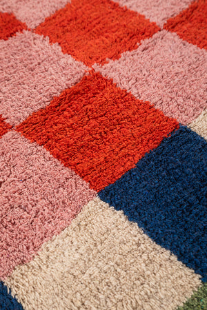Lizzie Pink & Red Chequered Recycled Area Rug