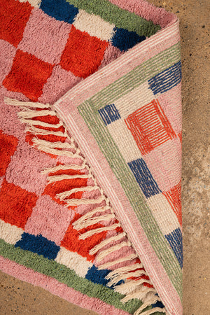 Lizzie Pink & Red Chequered Recycled Accent Rug