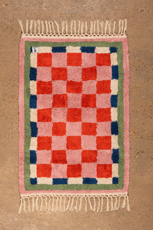 Lizzie Pink & Red Chequered Recycled Accent Rug