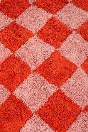 Lizzie Pink & Red Chequered Recycled Accent Rug