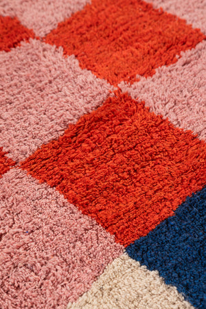 Lizzie Pink & Red Chequered Recycled Accent Rug