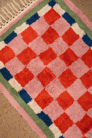 Lizzie Pink & Red Chequered Recycled Accent Rug