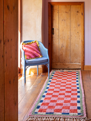 Lizzie Pink & Red Chequered Recycled Runner Rug