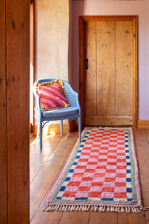 Lizzie Pink & Red Chequered Recycled Runner Rug