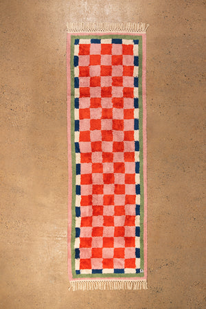 Lizzie Pink & Red Chequered Recycled Runner Rug