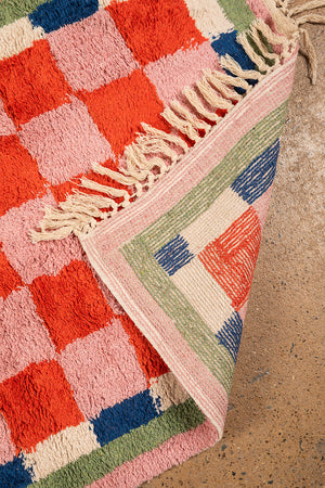 Lizzie Pink & Red Chequered Recycled Runner Rug