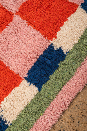 Lizzie Pink & Red Chequered Recycled Runner Rug