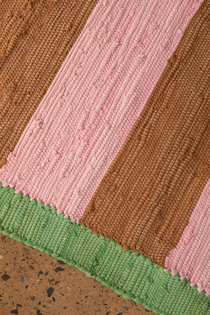 Pink & Ochre Striped Medium Recycled Rug