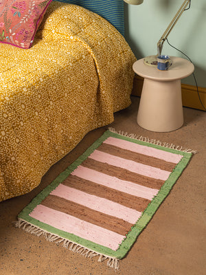 Pink & Ochre Striped Small Recycled Rug