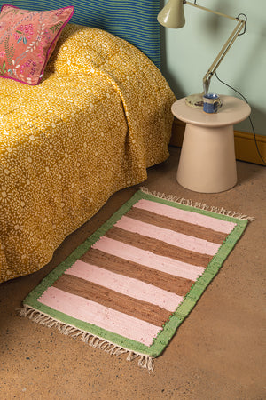 Pink & Ochre Striped Small Recycled Rug