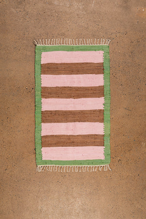 Pink & Ochre Striped Small Recycled Rug