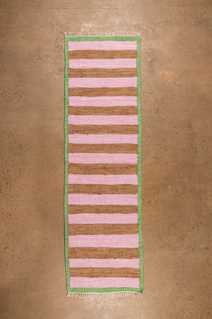 Pink & Ochre Striped Recycled Runner Rug