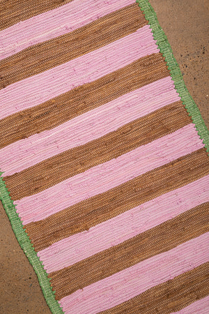Pink & Ochre Striped Recycled Runner Rug