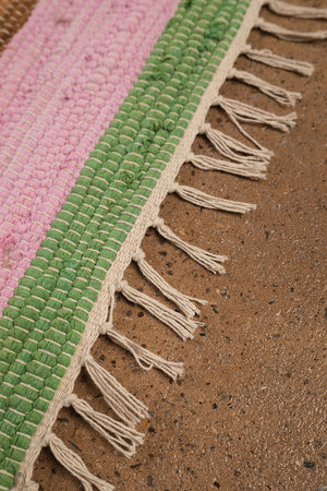 Pink & Ochre Striped Recycled Runner Rug