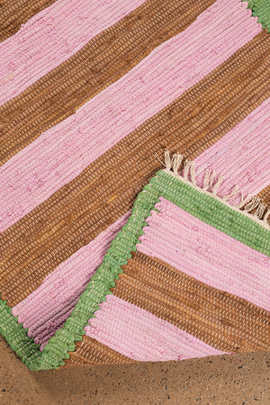 Pink & Ochre Striped Recycled Runner Rug