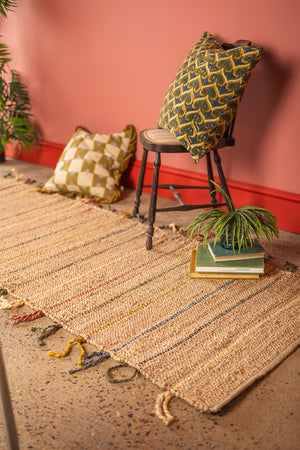 Jute Runner Rug with Muted Colour Stripes