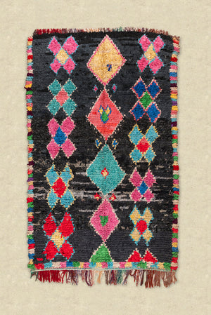 Vintage Moroccan Black Boucherouite Rug - (11)