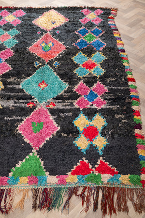 Vintage Moroccan Black Boucherouite Rug - (11)
