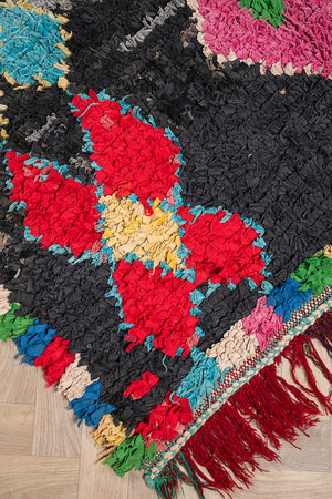 Vintage Moroccan Black Boucherouite Rug - (11)