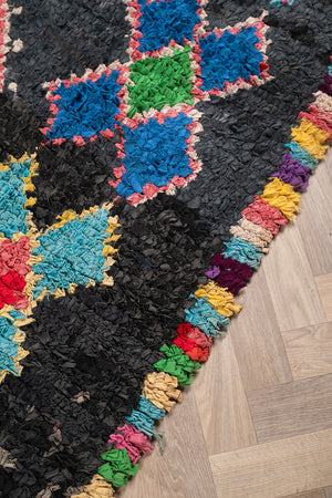 Vintage Moroccan Black Boucherouite Rug - (11)