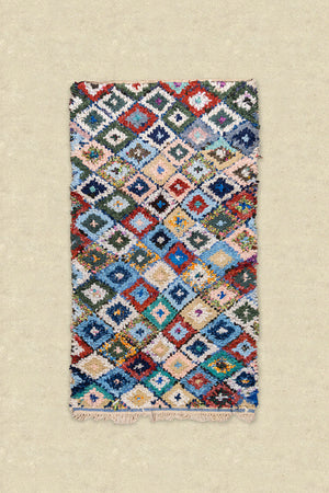 Vintage Moroccan Diamond Boucherouite Rug - (16)