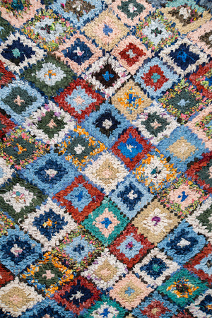 Vintage Moroccan Diamond Boucherouite Rug - (16)