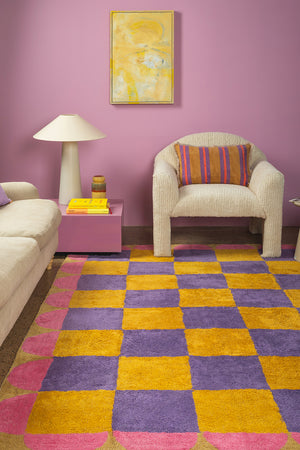 Mallow Check & Scallop Recycled Cotton Rug