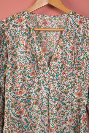 Seconds Pink & Green Long Sleeve 100% Cotton Dress - Small