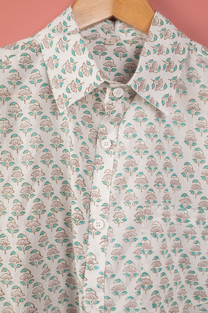 Seconds Green & White Short Sleeve 100% Cotton Shirt  - Large