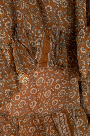 Seconds Brown & Cream Long Sleeve Recycled Silk Dress - Large