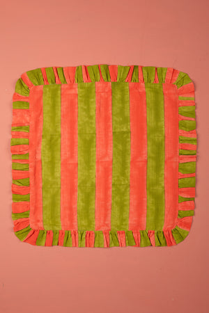 Seconds Olive & Coral Block Print Cotton Cushion Cover