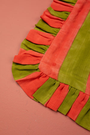 Seconds Olive & Coral Block Print Cotton Cushion Cover