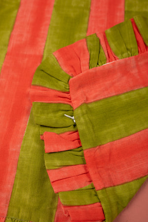 Seconds Olive & Coral Block Print Cotton Cushion Cover