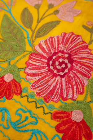 Seconds Yellow Floral Embroidered Cushion Cover