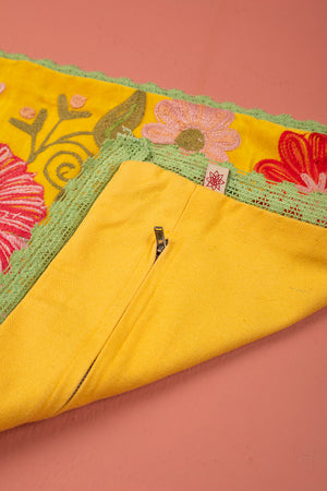 Seconds Yellow Floral Embroidered Cushion Cover