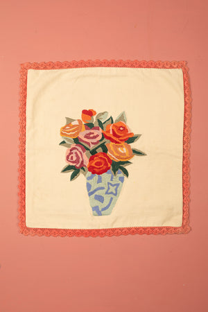 Seconds Flower Vase Embroidered Cushion Cover