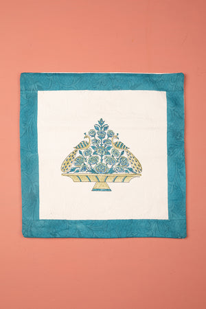 Seconds Blue Peacock Cotton Block Print Cushion Cover
