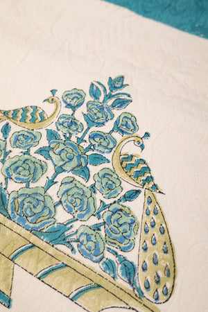 Seconds Blue Peacock Cotton Block Print Cushion Cover