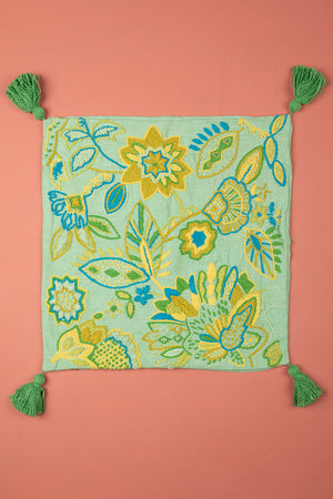 Seconds Turquoise Floral Embroidered Cushion Cover