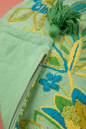 Seconds Turquoise Floral Embroidered Cushion Cover
